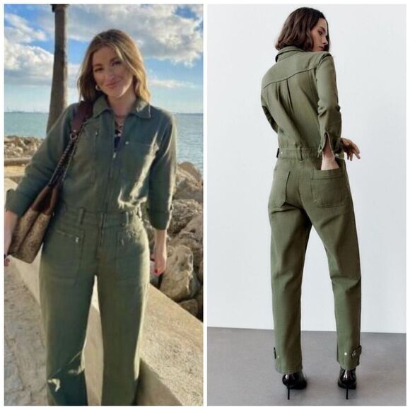 Zara Utility Jumpsuit Khaki New - Picture 1 of 5